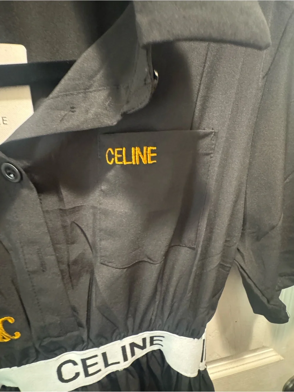 Celine Black Polo Dress with White Branded Waistband and Gold Logos - Picture 2 of 4